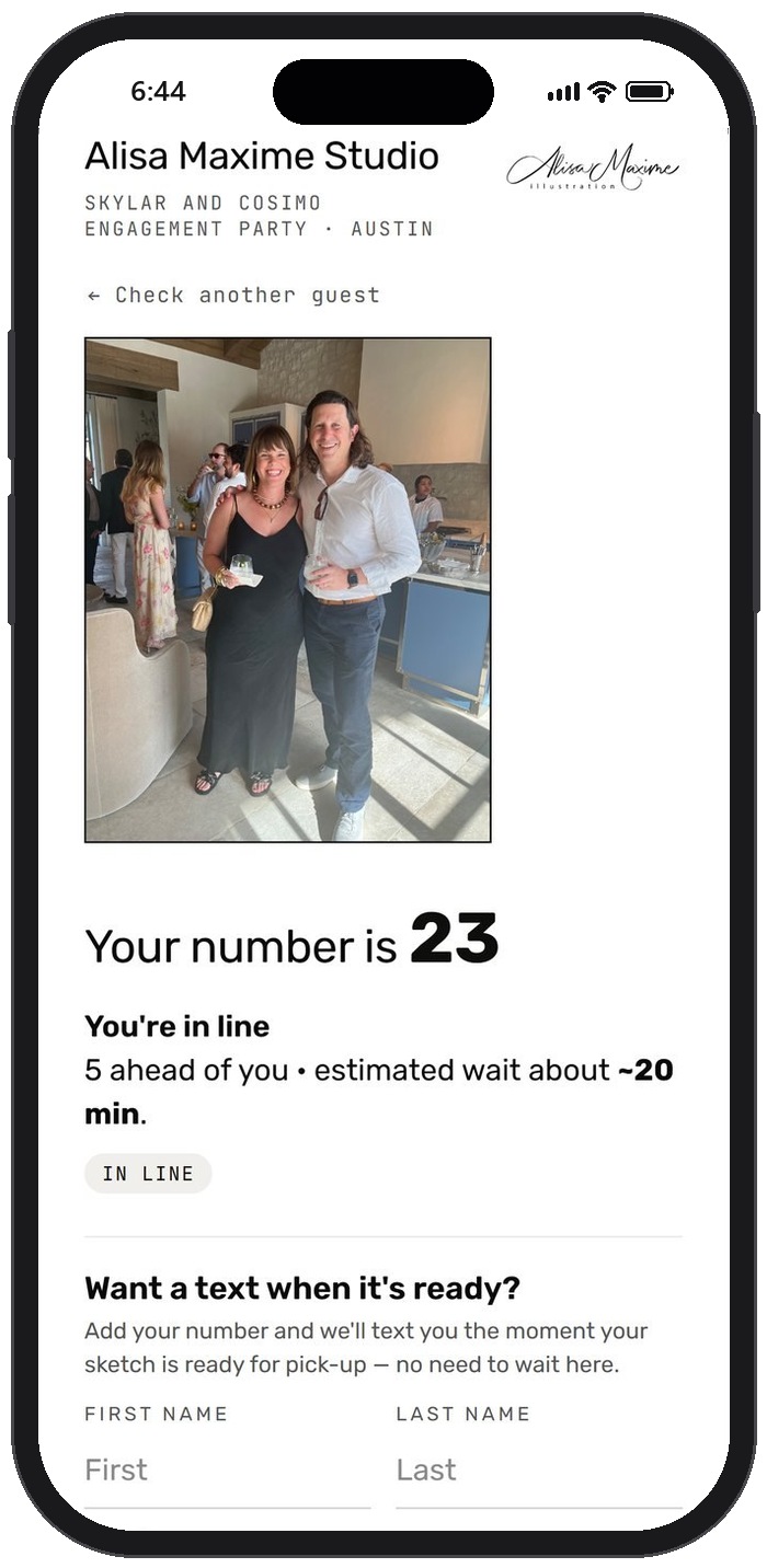 The sign-up station guests can check